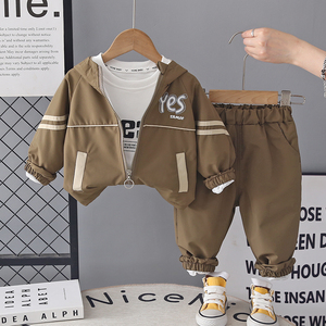 Ensemble de vêtements printemps-automne pour bébé garçon 2026, nouveau modèle, décontracté, à capuche, manches longues, trois pièces, <span class=keywords><strong>en</strong></span> polyester/coton uni, motif dessin animé pour enfants - Product Image 2