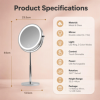 Miroir de maquillage LED à hauteur réglable avec commande tactile, grossissement 3X, miroir de beauté intelligent avec luminosité réglable OEM ODM