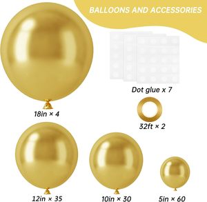 Kit de 129 Balões de Látex Dourados Metálicos - Ecológicos, Diversos Tamanhos (18, 10, 5 Polegadas) para Volta às Aulas, Dia das Mães, Aniversário - Product Image 2