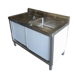 VICTORY KITCHEN Évier industriel à cuvette unique Évier de poste de travail en acier inoxydable avec armoire avec porte coulissante pour hôpital - Product Image 4