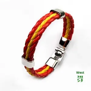 Style européen <span class=keywords><strong>et</strong></span> américain Nouveau pour Coupe du Monde Couleur Bracelet PU Cuir Tissé Bijoux de Couple avec Alliage Bracelets à la Mode - Product Image 5