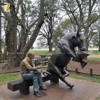 Gran oferta, decoración al aire libre, estatua de Arte de Metal, libro de lectura de bronce, escultura de toro y hombre sentado