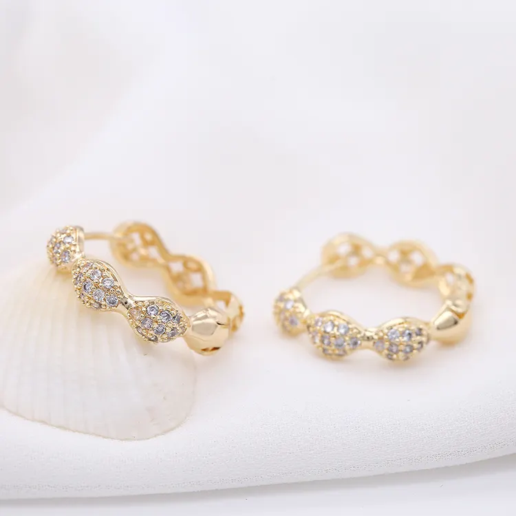 Trend Fashion Earrings Irregular Wave Round with Diamond 14K Gold Plated Big Hoop Earrings