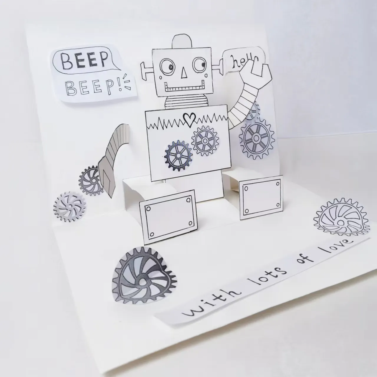 Vente en gros de cartes de vœux artisanales en forme de robot pour la découpe de cartes imprimables faites à la main pour enfants