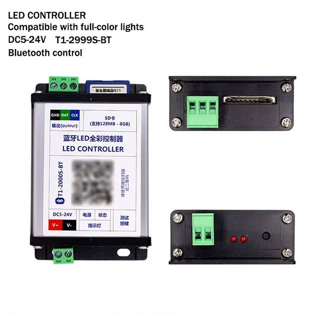 Cheap T1-2000S-BT 1 Channel 128MB-8GB SD Card 98 Color Settings for LED Full-color Controller RGB Strips 1-Year Warranty
