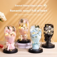 Fleur éternelle séchée Rose Bundle lumineux cadeau d'anniversaire couverture en verre pour petite amie ornements pratiques pour les occasions de Noël
