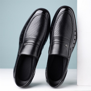 Breathable <b>Split</b> Leather Loafers Pointed <b>Toe</b> Office Career Men's Dress <b>Shoes</b> Rubber Outsole Pu Lining Solid Pattern - Product Image 2