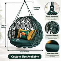 Fauteuil suspendu en rotin PE tissé à la main en forme de feuille avec coussin épais, fauteuil suspendu intérieur/extérieur