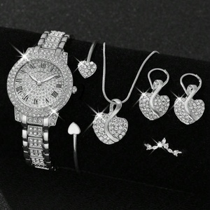 Reloj de Cuarzo de Acero Inoxidable de Lujo para Mujer con Juego de Joyería de Diamantes de Imitación, Collar y Pendientes con Diseño de Cisne y Corazón - Regalo Deportivo y Elegante - Product Image 2