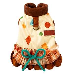 Small And Medium <b>Dog</b> Cat Pet Clothes Winter Corduroy Dress With Leash Compatibility Geometric Pattern Fleece <b>Sweater</b> - Product Image 5