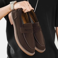 Mocassins en daim pour hommes, chaussures décontractées à enfiler, talon bas, légères, pour la marche quotidienne, chaussures plates pour le travail