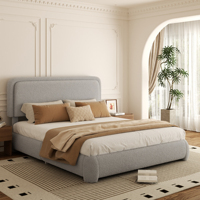 Cadre de lit pliable gain de place en flanelle rembourré et réglable avec tête de lit incurvée et tissu facile à nettoyer pour une utilisation intelligente en chambre à coucher