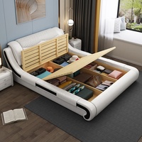 Fabrikverkauf Europäischer Stil Erwachsenen Zeitgenössisches Weißes Queen-Size-Bettgestell aus Leder 1,8 m Doppelbett mit Stauraum