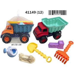Red Dump Truck Beach Toys 5 Pc Set With Shovel Rake Molds For Sand Play - Product Image 1