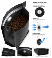 Sacs d'emballage pour grains de café recyclables imprimés sur mesure, fond plat scellé sur huit côtés, avec fermeture éclair et valve