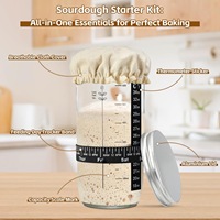 24 oz couvercle en bambou pain au levain fournitures de cuisson large bouche levain début bocal en verre récipient avec date marquée bande d'alimentation