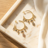 Nouvel ensemble de boucles d'oreilles créoles tendance Nazar avec breloque Hamsa dorée et pavé de pierres, pour femme, porte-bonheur, cadeau idéal pour soirée