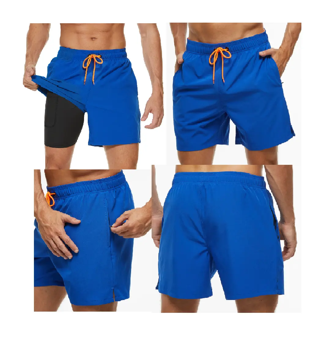 Pantalones cortos deportivos 2 en 1 para hombre, shorts informales con dos bolsillos y cremallera lateral, tela elástica