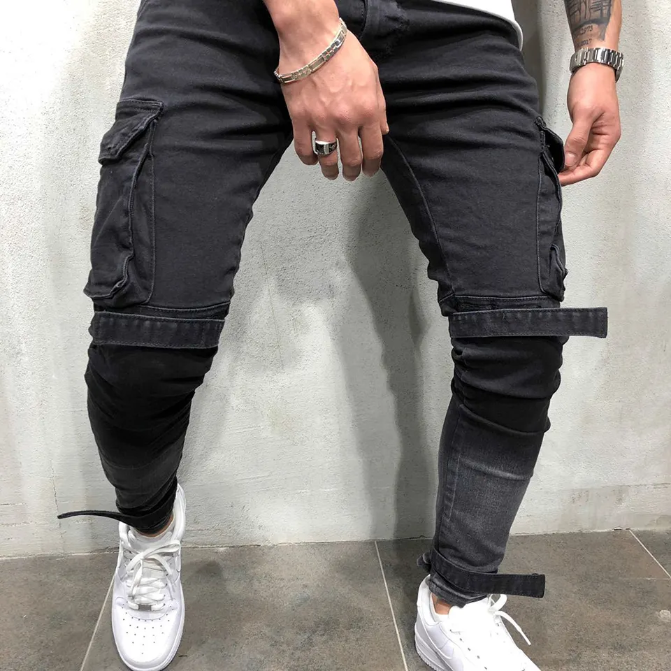 Fashion Branded High Quality Men's Light Luxury Jeans Men's Fall Stretch Slim Foot Pants Jeans