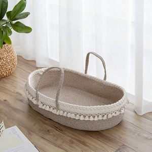 <span class=keywords><strong>Cesta</strong></span> de Dormir <span class=keywords><strong>para</strong></span> Bebé Plegable, Portátil, Lavable y Ecológica con Diseño de Borlas, Asa de Cuerda de Algodón y Tejido Trenzado - Product Image 5