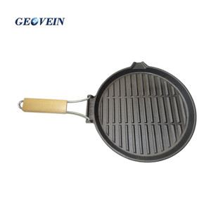 Cắm Trại Gang Phẳng Vỉ Nướng <span class=keywords><strong>Pan</strong></span> Với Gấp Tay Cầm Bằng Gỗ Bếp Gas Top Grill <span class=keywords><strong>Griddle</strong></span> Tấm - Product Image 5