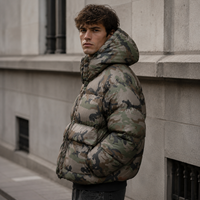 Veste matelassée à capuche camouflage pour homme avec logo personnalisé OEM, coupe-vent imperméable, manteau d'hiver rembourré, vente en gros de vestes matelassées pour homme