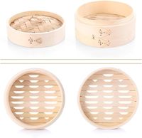 Panier à vapeur en bambou fait à la main de 10 pouces au design traditionnel à 2 niveaux pour le pot en verre en acier inoxydable en bois de gaz à induction pour les boulettes