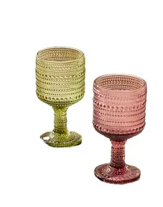 Copa de vino Retro en relieve, vaso de vidrio para beber de Whiskey, color verde y púrpura, alta y recta, venta al por mayor, 2 uds.