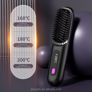 USB Oplaadbare Hete Kam Draadloze Haargladmakende Kam 2 in 1 Professionele Verwarmde Oplaadbare Haargladmakende Borstel - Product Image 1