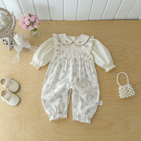 Combinaison pour bébé fille à col Peter Pan à fleurs, manches longues, printemps-automne