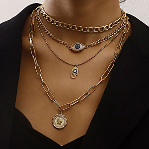 Joyería transfronteriza europea y americana personalidad Ojo del diablo cabeza humana colgante redondo para mujeres moda exagerada - Product Image 3