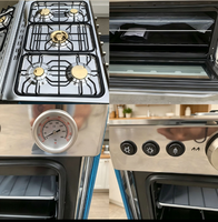 Cuisinière à gaz en acier inoxydable avec miroir de 90 cm pour cuisine domestique, cuisinière à gaz autonome avec indicateur de température, four monobloc noir à 5 brûleurs