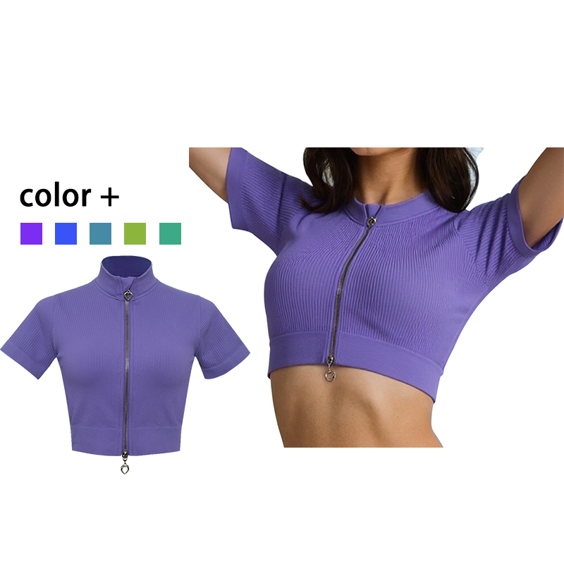 Customized Tight Fitting Stand up Collar Zipper Short Sleeved Women's Quick Drying Yoga Suit Top Yoga Short Sleeved Vest