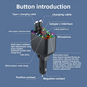 Nhanh Chóng Sạc 120W Có Thể Thu Vào Cáp Sạc Xe Hơi Với Tai Nghe Cuộc Gọi Âm Thanh Receiver Đài Phát Thanh <span class=keywords><strong>FM</strong></span> <span class=keywords><strong>Transmitter</strong></span> MP3 Máy Nghe Nhạc - Product Image 4
