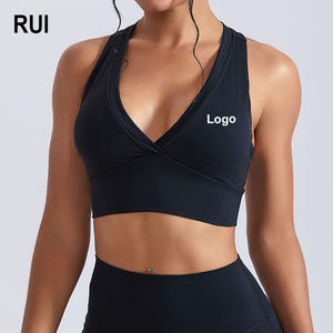 RUIQUWIN Soutiens-gorge de sport sans couture légers à maintien élevé et dos nu pour femmes, col en V, haute élasticité, respirants, pour la gym et le yoga - Product Image 1