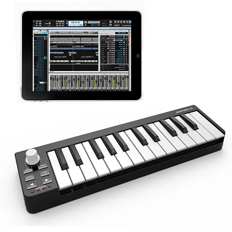 Pengontrol Keyboard MIDI USB, Papan Ketik Mengedit Musik 25 Kunci Hitam untuk Laptop Mac & PC Mengedit Perangkat Lunak Termasuk