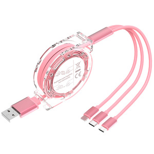 Transparente un arrastre tres cable de datos telescópico tres en uno teléfono móvil universal línea de carga rápida al por mayor nuevo - Product Image 2