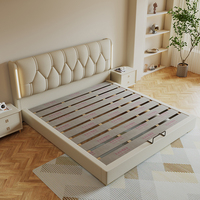 Cama Tapizada de Lujo Estilo Europeo Tamaño Queen o King con Cajones de Almacenamiento Oculto y Cabecero con Iluminación