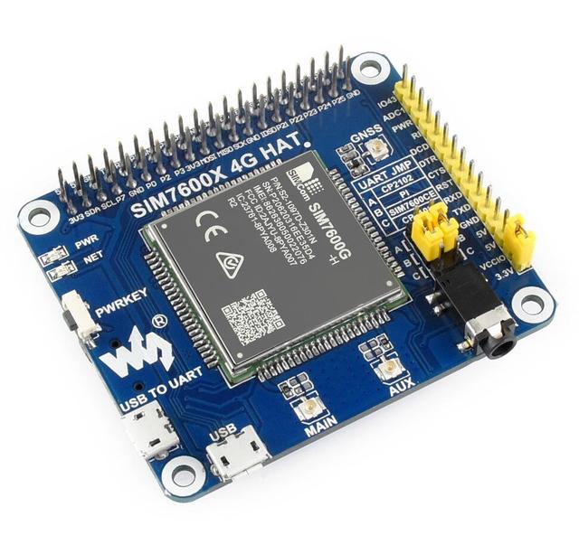 SIM7600G-H 4G HAT for Raspberry Pi LTE Cat-4 4G/3G/2G Support GNSS Positioning (Beidou/Glonass) Global Band USB UART Converter