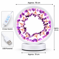 Lampe Arbre à Monnaie en Cristal Naturel USB, Lumière de Table Ronde LED 3 Couleurs, Quartz Rose, Fluorite, Citrine
