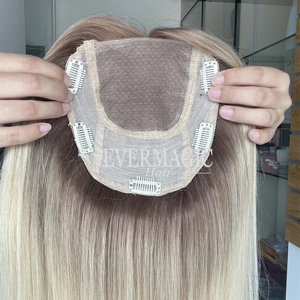 Özelleştirilmiş ombre sarışın rus saç ipek taban saç topper ile kadınlar için atkı insan saçı peruk parça sistemi değiştirme