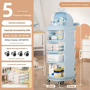 Carrito de Almacenamiento Giratorio para Productos de Bebé, Carrito de Almacenamiento de Plástico con Ruedas para Junto a la Cama - Product Image 4