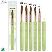 Pinceaux acryliques Kolinsky de haute qualité avec manche en strass verts, outils professionnels pour la pose de gel constructeur pour nail art