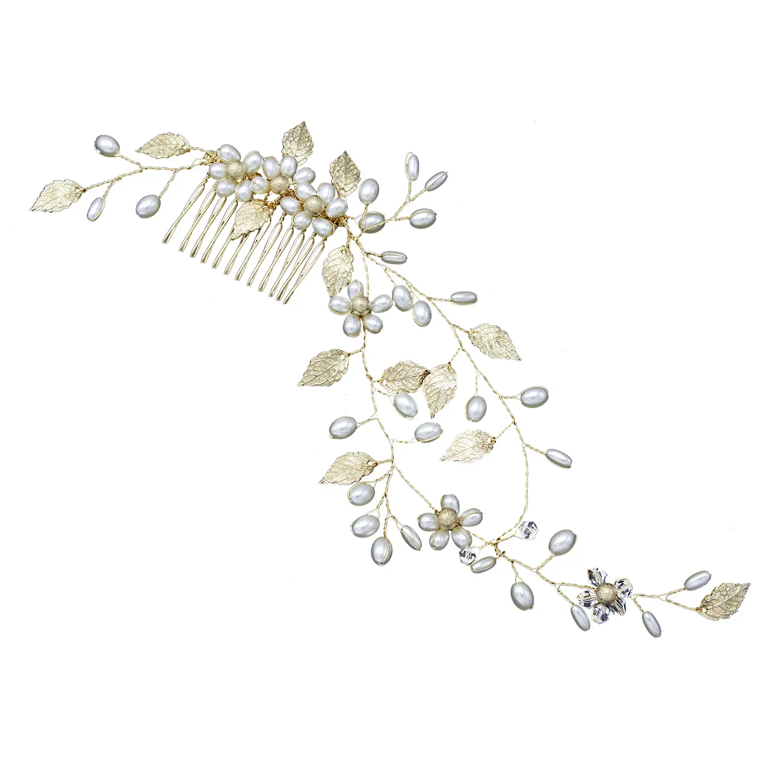 Trendy Gold Leaf Pearl Hair Combs Wedding Accessories Bridal Headpiece Hair ornaments Bride Women Hair Jewelry