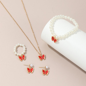 4 шт./комплект, модное розовое ожерелье с бабочкой и жемчугом - Product Image 1