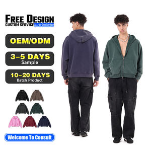 Sweat à capuche zippé vintage OEM, coupe ample et délavée, style boxy, en molleton 400G, double fermeture éclair, pour homme - Product Image 1