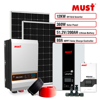 Système solaire MUST 10KW 12KW avec onduleur basse fréquence et batterie au lithium 10KW pour système solaire hors réseau