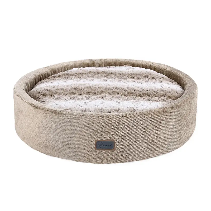 Elegant round metal dog cushion luxury pet dog bed soft raised round pet cushion for dogs cats