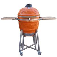 Barbecue au charbon de bois en céramique Kamado de 18 pouces, forme d'œuf, avec étagères latérales et support roulant pour la cuisson en extérieur