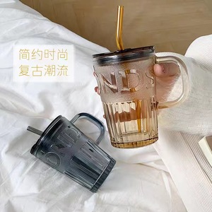 Glass Cup With Straw <b>Large</b> Capacity Reusable Travel Coffee <b>Mug</b> For Students Office Workers Couples - Product Image 5